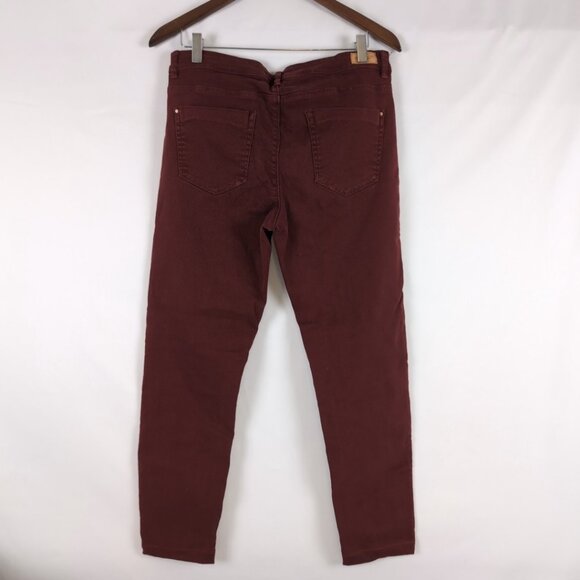 Zara Trafaluc Women's Maroon Denim Jeans Slim Straight Fit Stretchy, US 12 - Picture 2 of 7